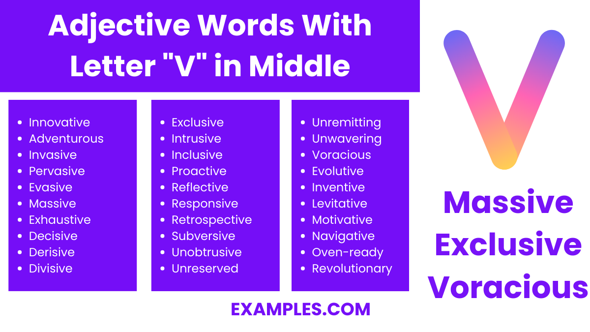 adjective words with letter v in middle