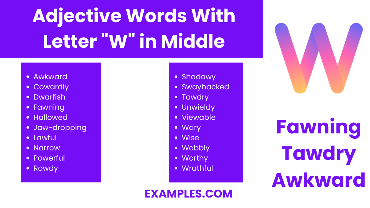 adjective words with letter w in middle