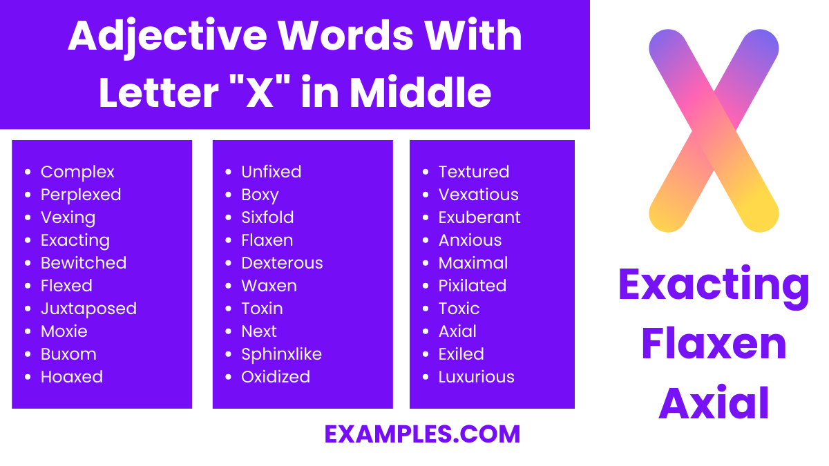 adjective words with letter x in middle