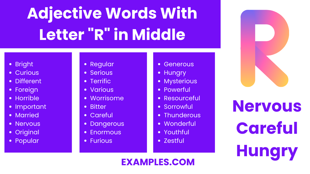 adjective words with letter in middle