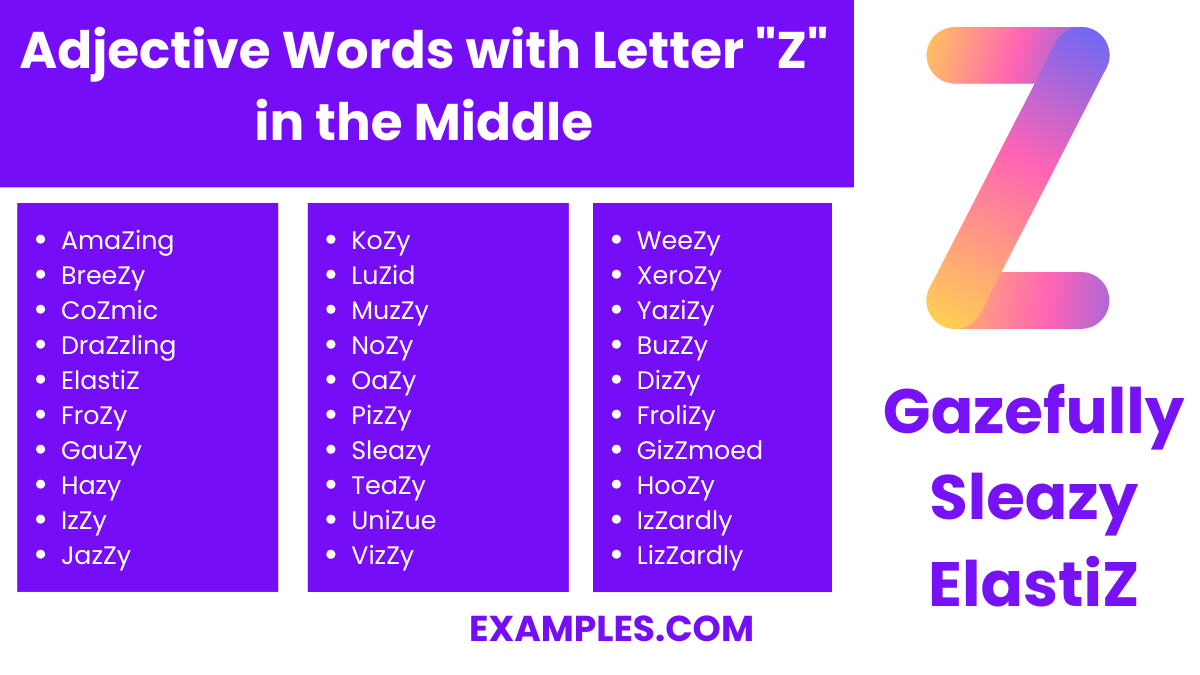 adjective words with letter z in the middle