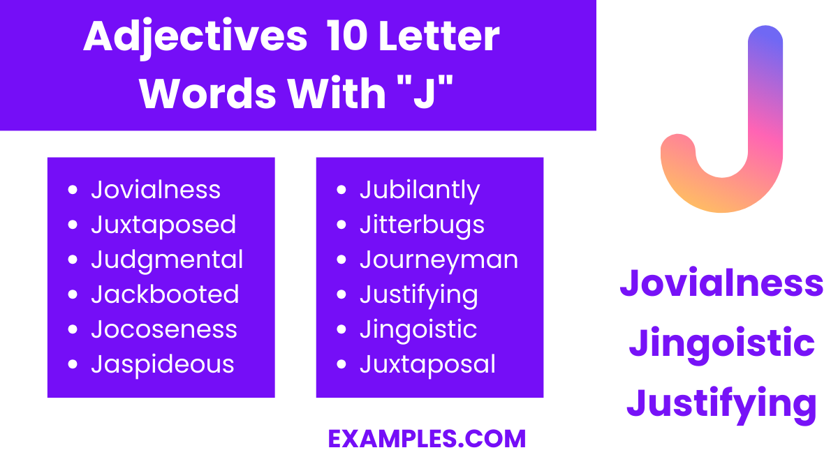 adjectives 10 letter words with j