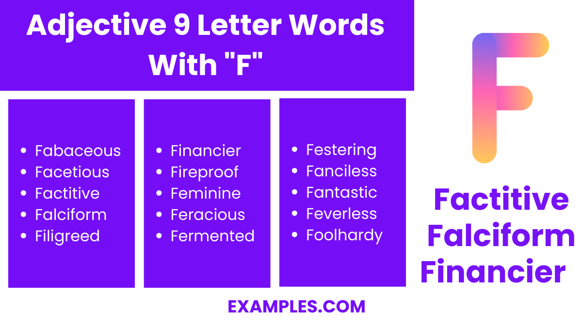 adjectives 9 letter words with f