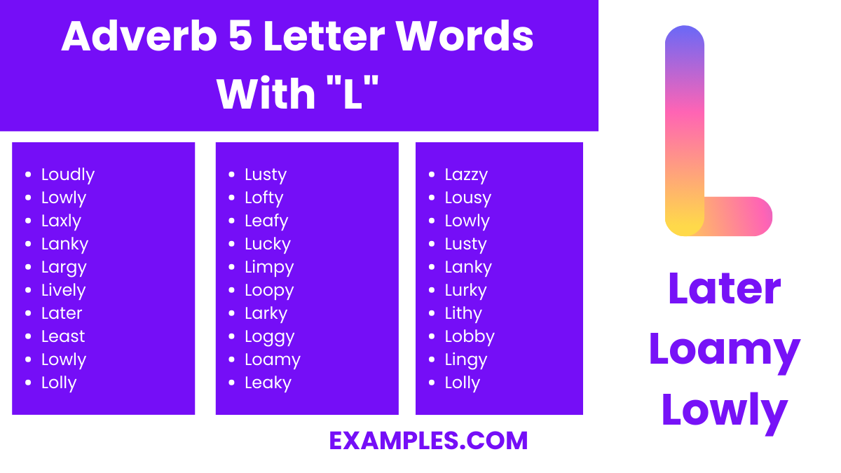 adverb 5 letter words with l