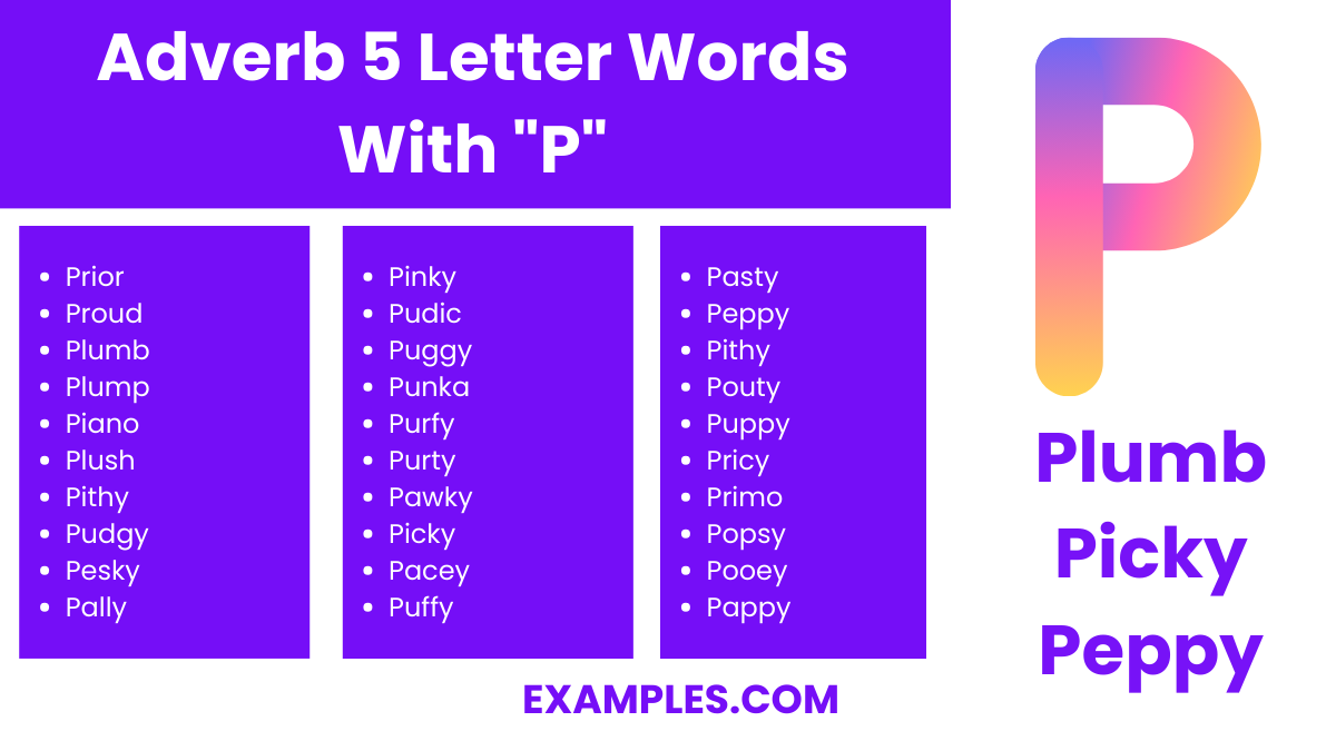 adverb 5 letter words with p
