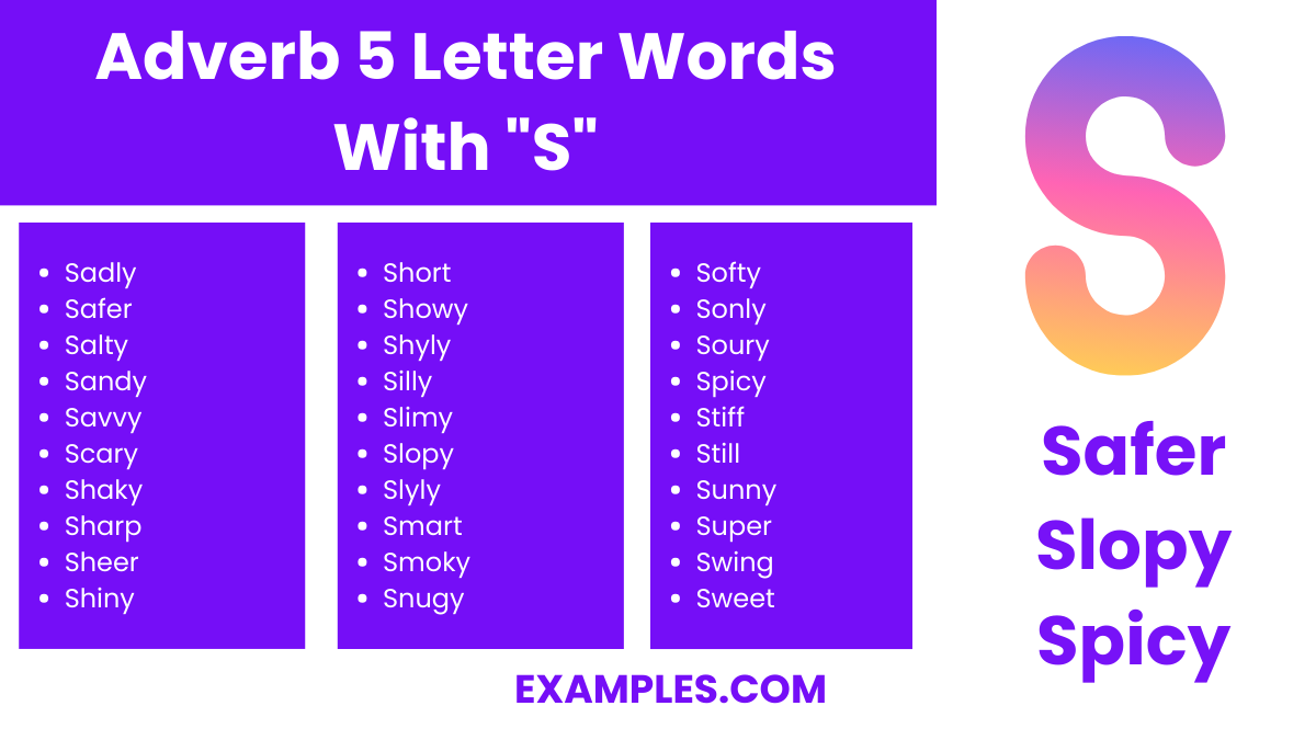 adverb 5 letter words with s