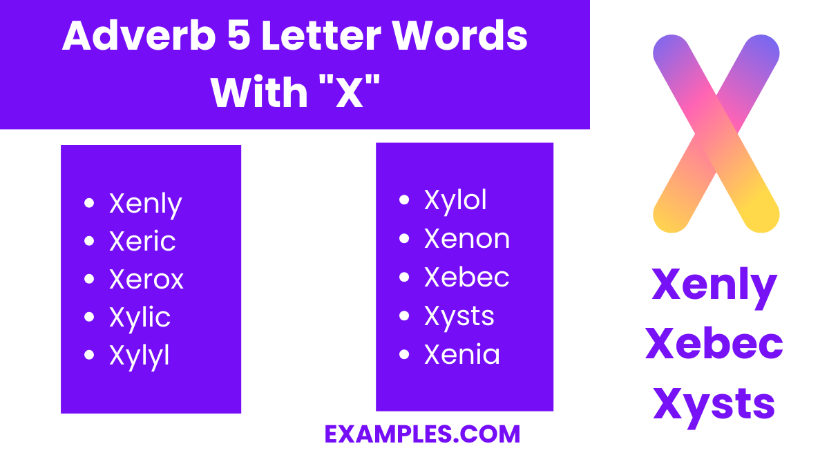 adverb 5 letter words with x