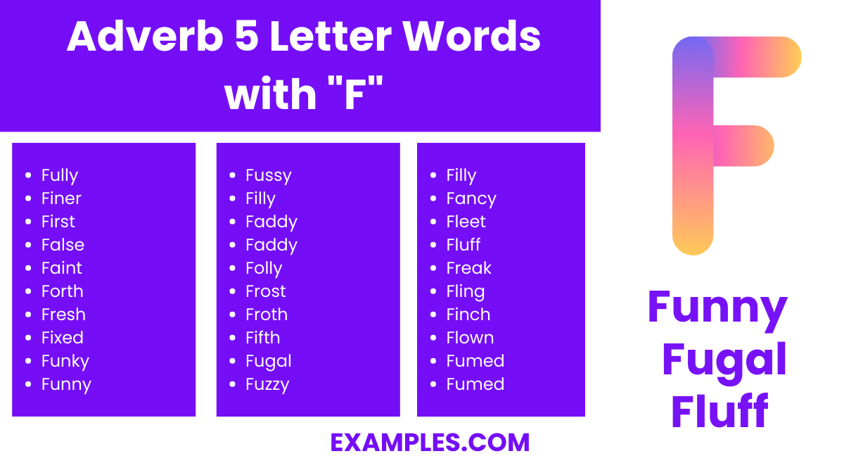 adverb 5 letter words with f