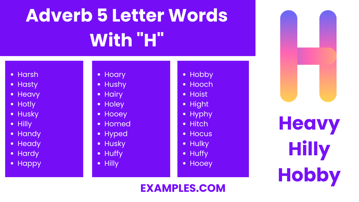 adverb 5 letter words with h
