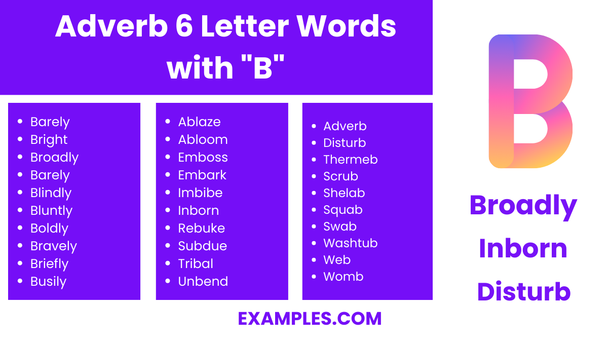adverb 6 letter words with b