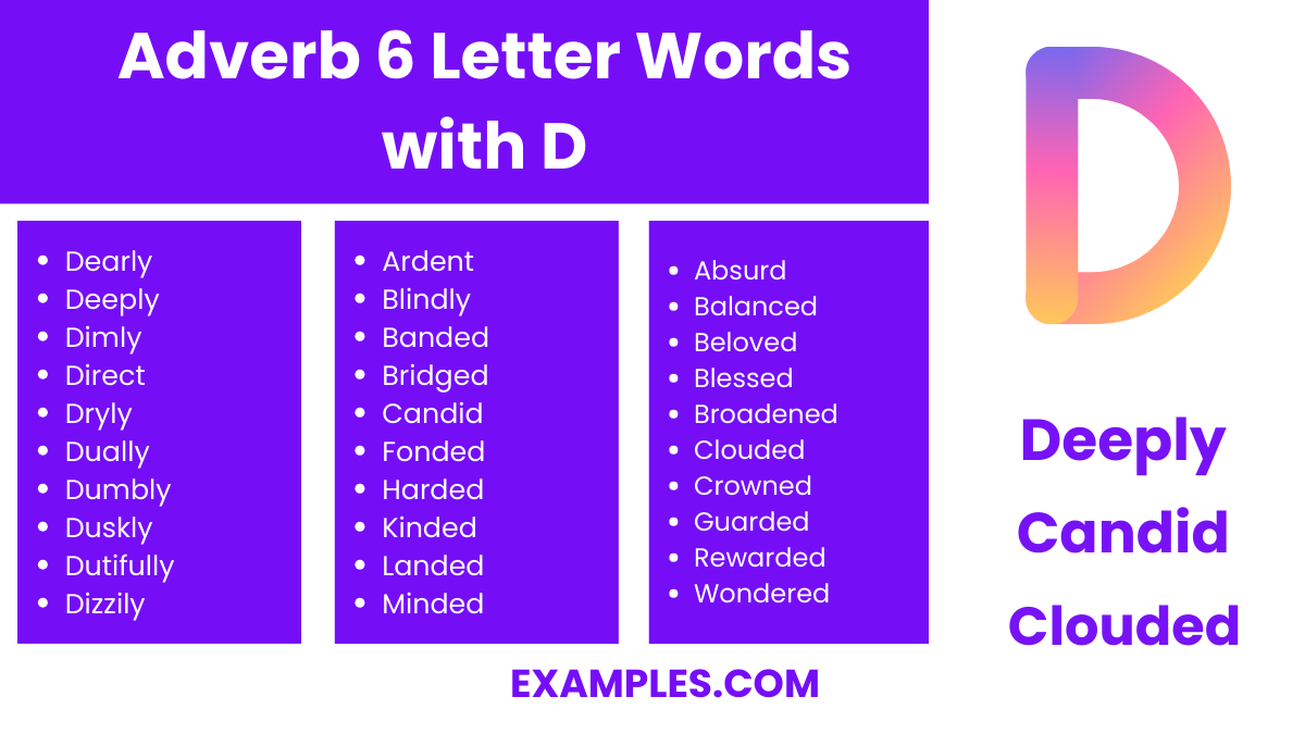 adverb 6 letter words with d
