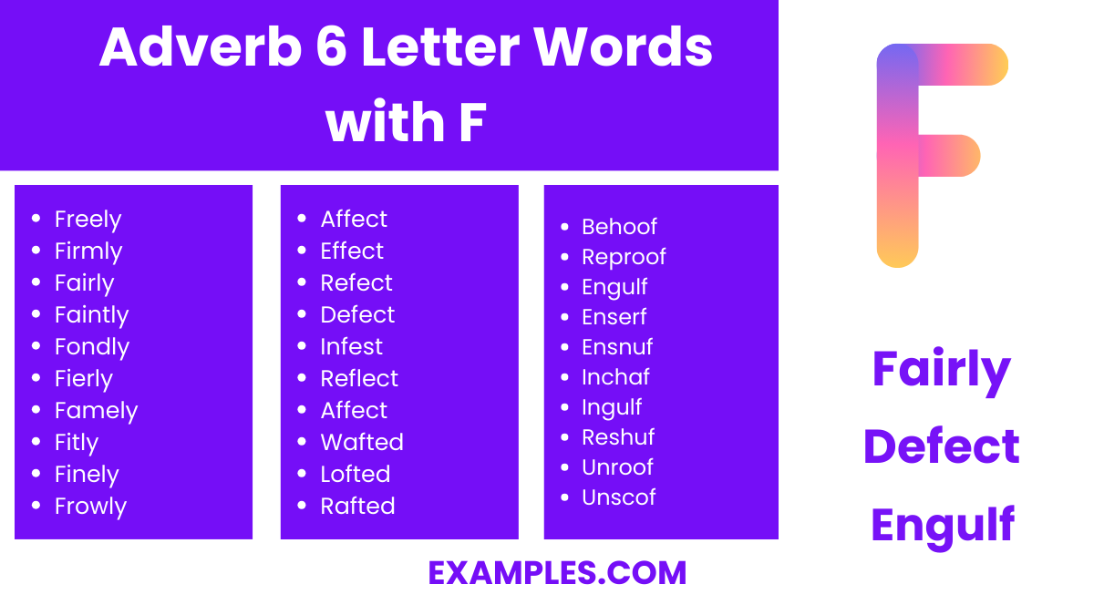 adverb 6 letter words with f