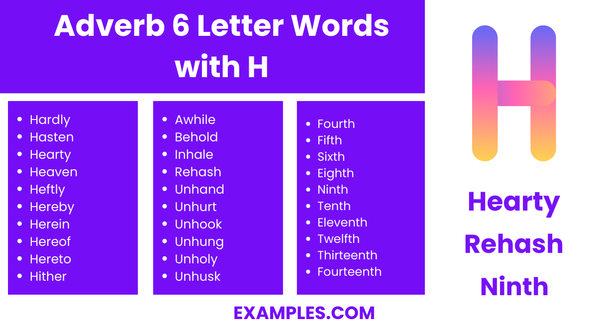 adverb 6 letter words with h