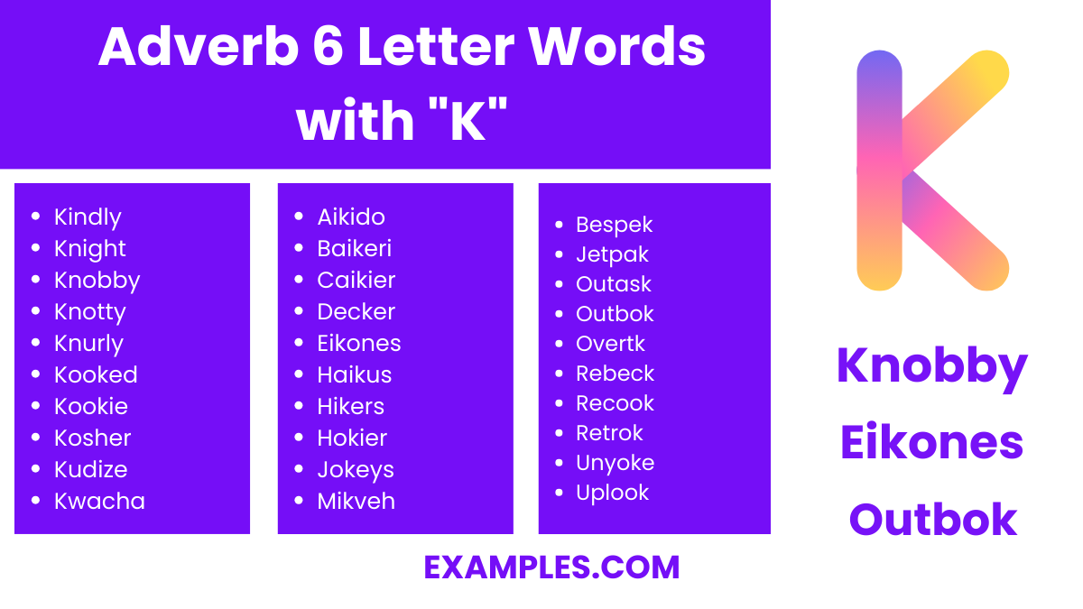 adverb 6 letter words with k