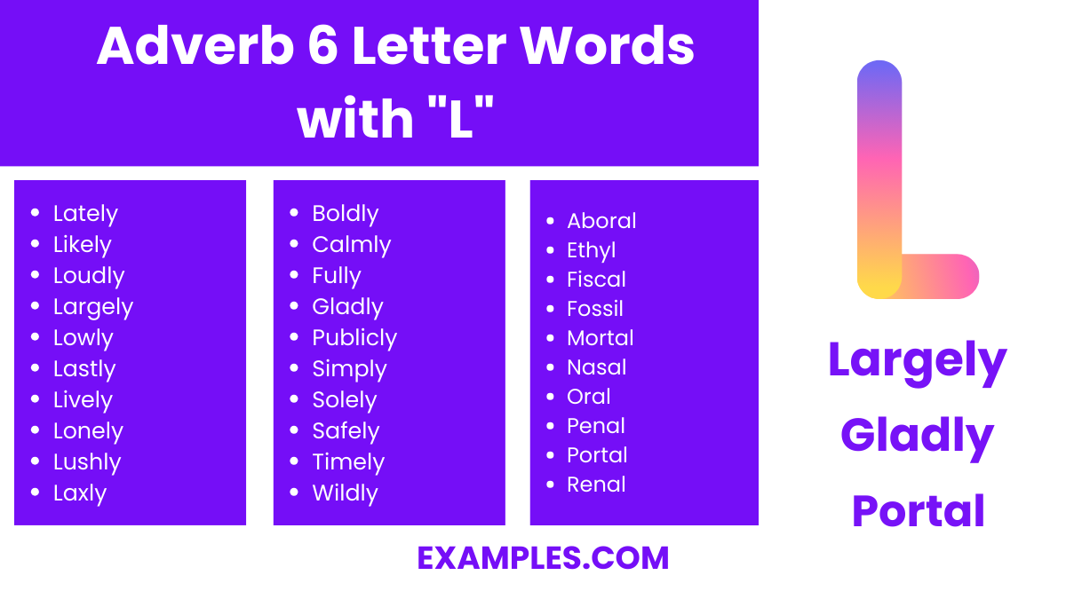 adverb 6 letter words with l