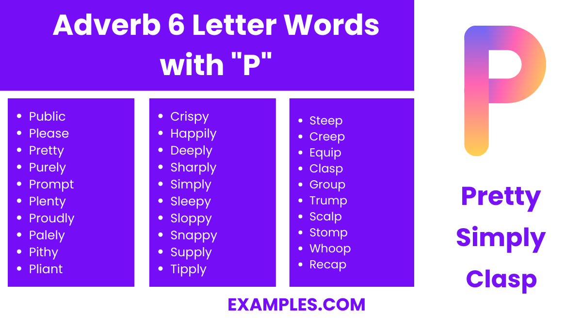 adverb 6 letter words with p