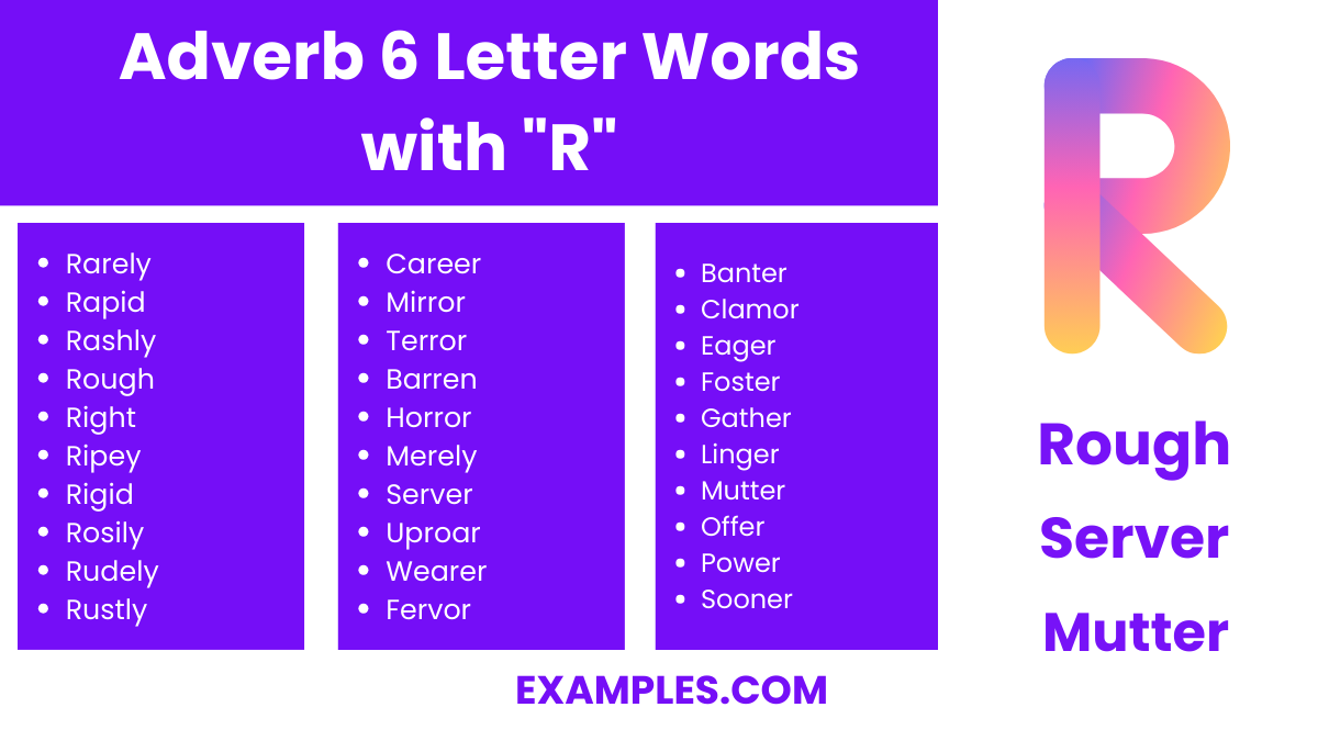 adverb 6 letter words with r