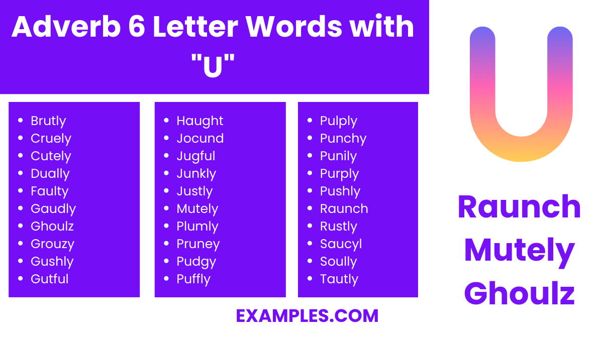 adverb 6 letter words with u