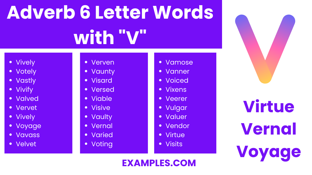 adverb 6 letter words with v