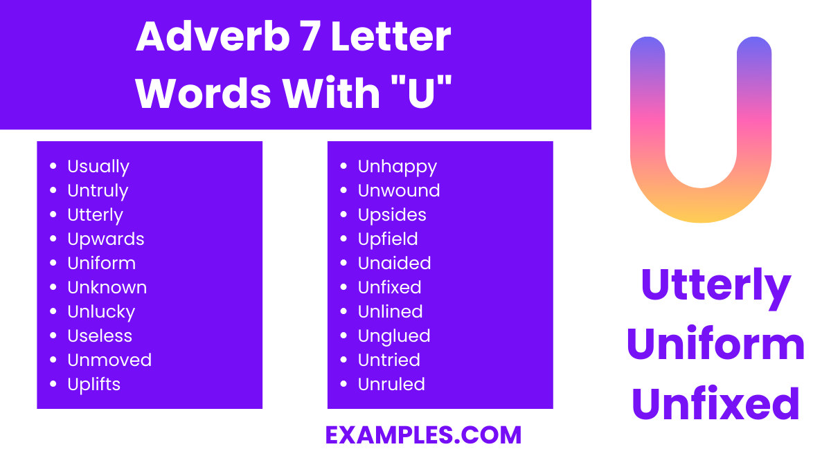adverb 7 letter word with u