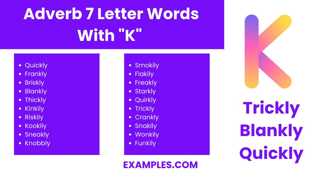 adverb 7 letter words with k