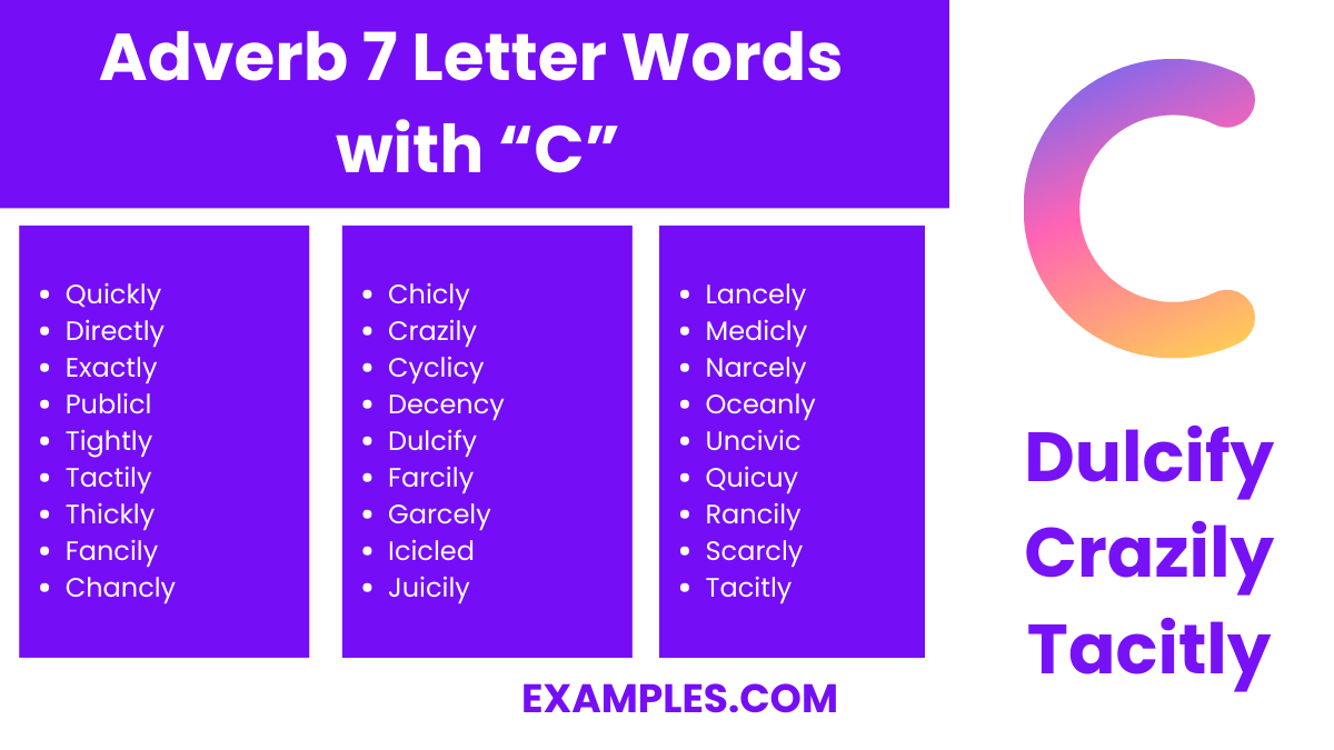 adverb 7 letter words with c