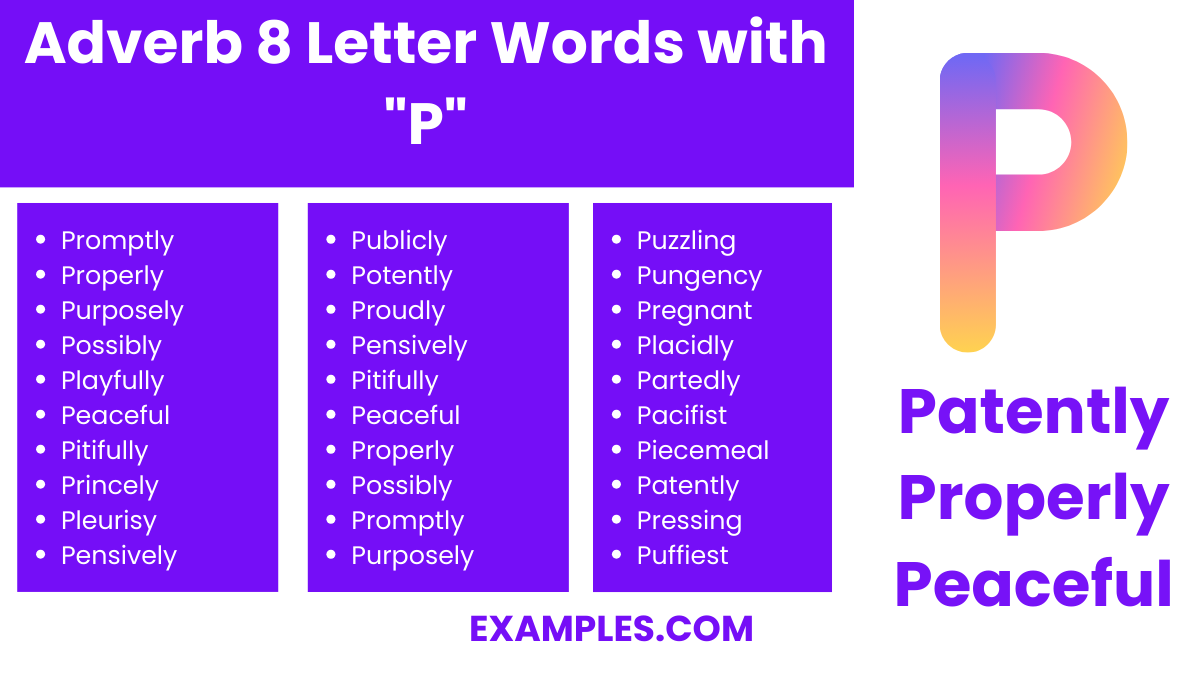 adverb 8 letter words with p