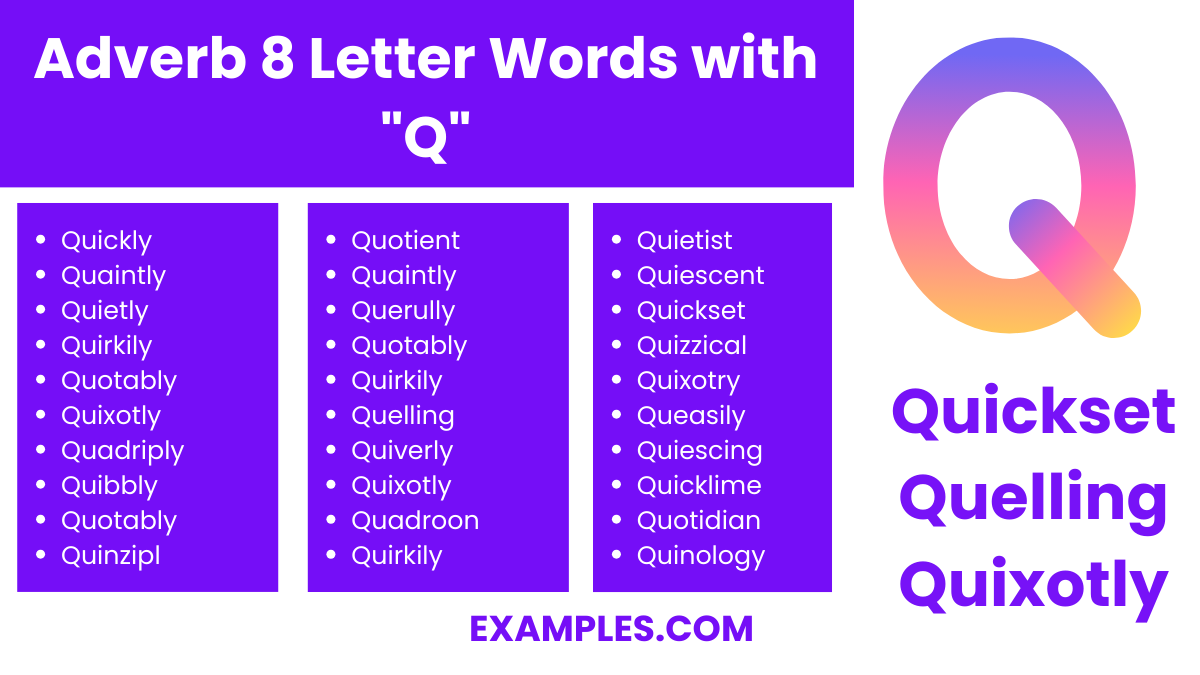 adverb 8 letter words with q