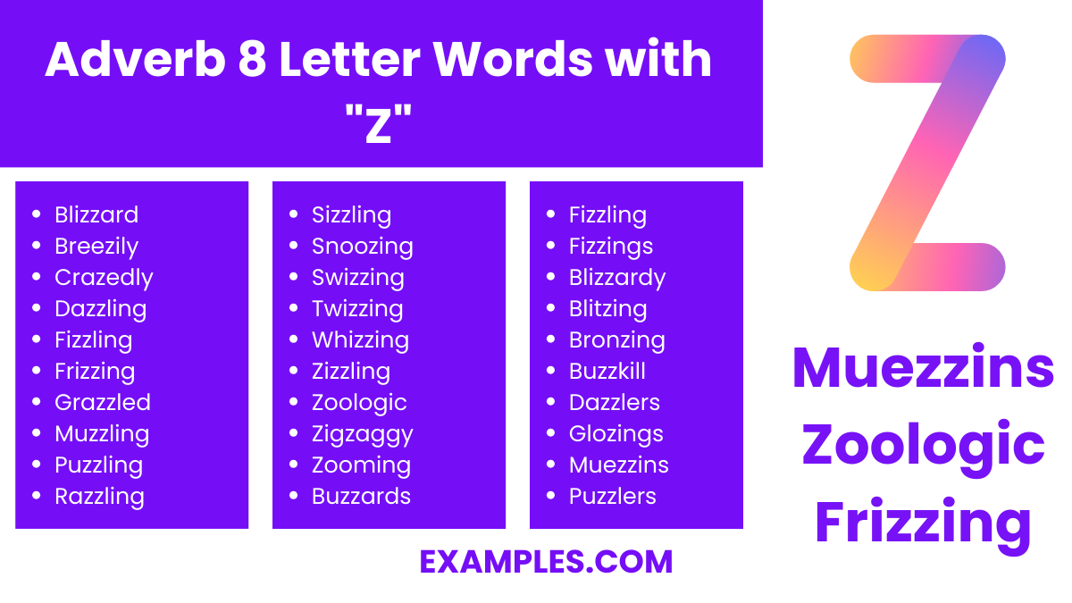 adverb 8 letter words with z