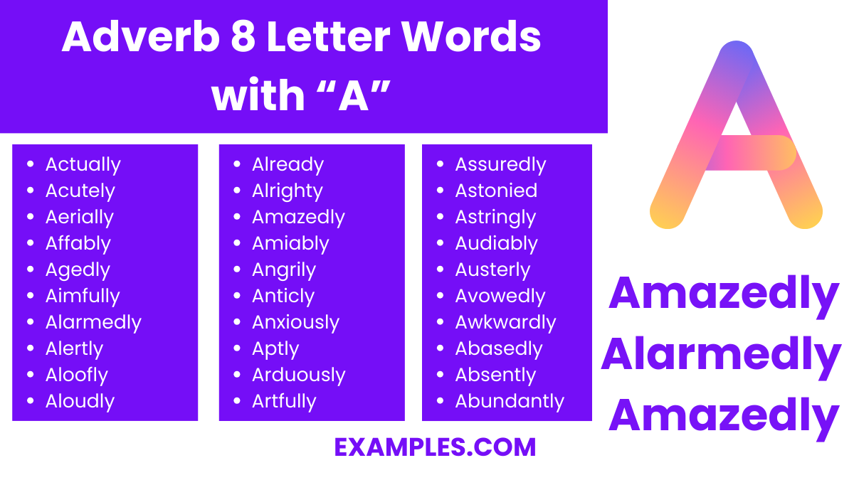 adverb 8 letter words with “a”