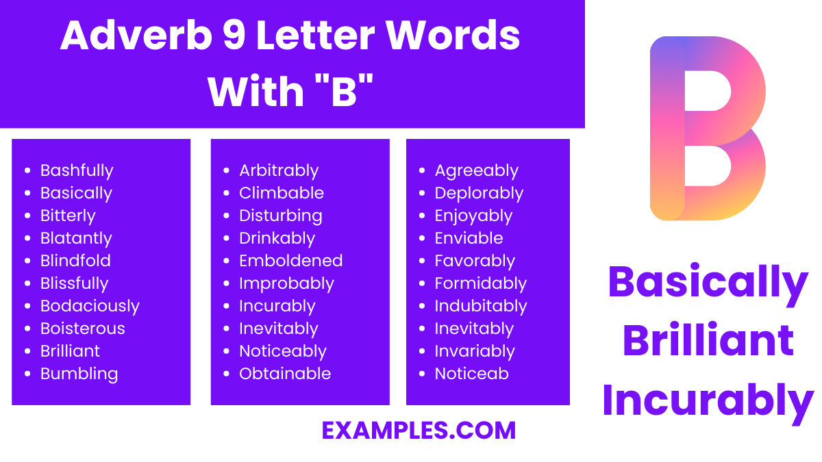 adverb 9 letter words with b