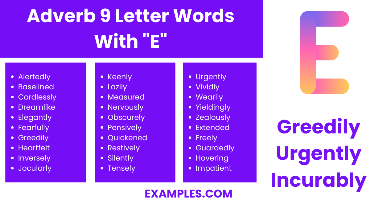 adverb 9 letter words with e 1