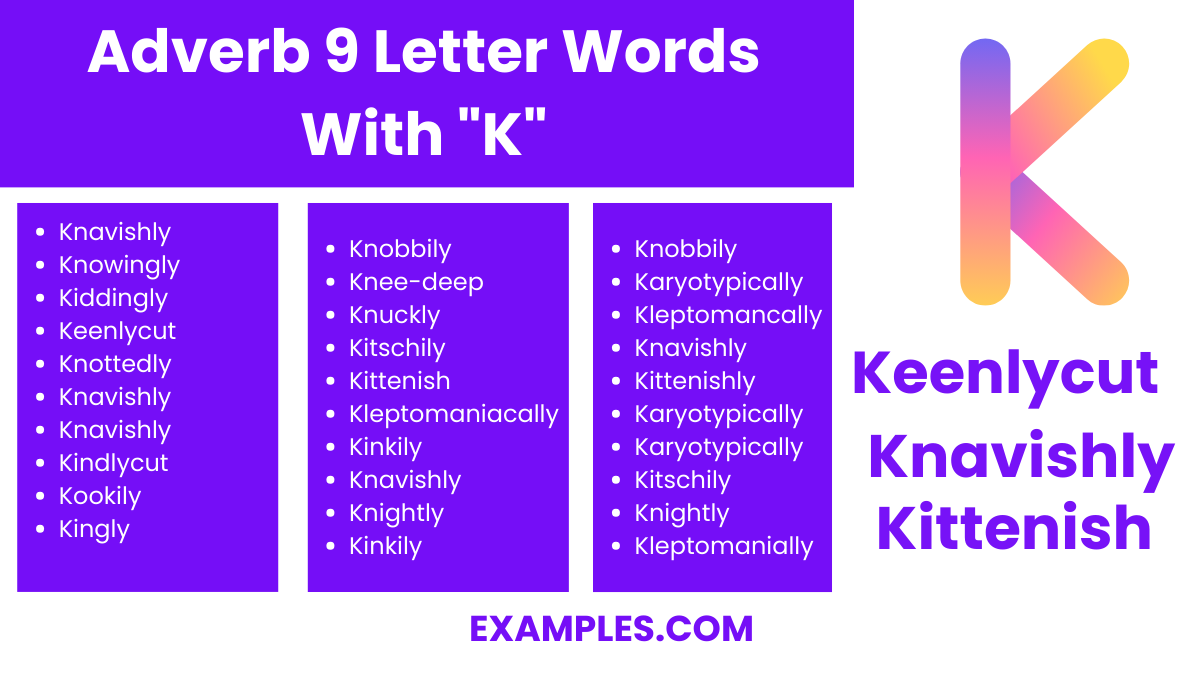 adverb 9 letter words with k