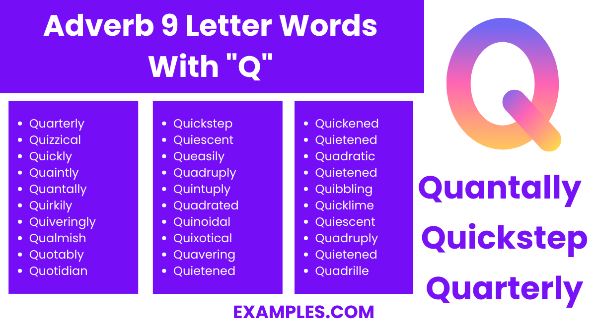 adverb 9 letter words with q
