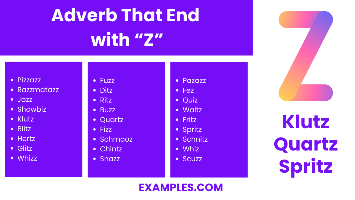 adverb that end with z