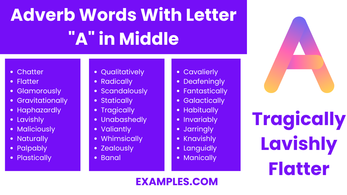 adverb words with letter a in middle