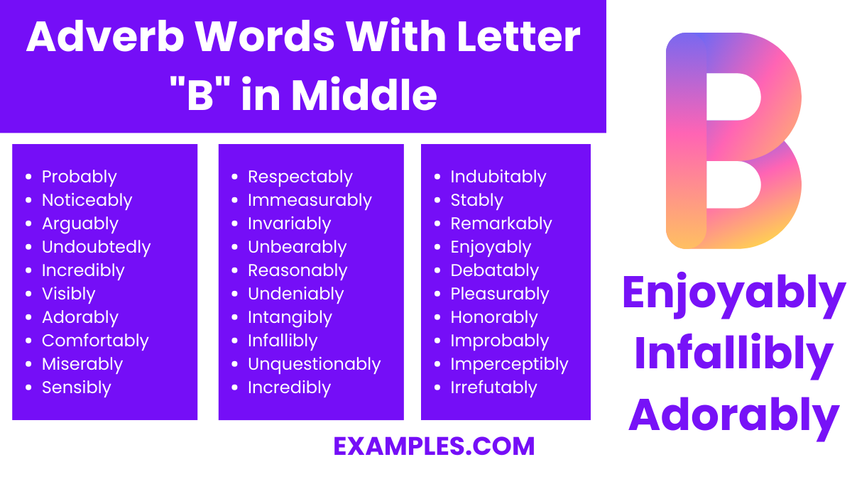 adverb words with letter b in middle