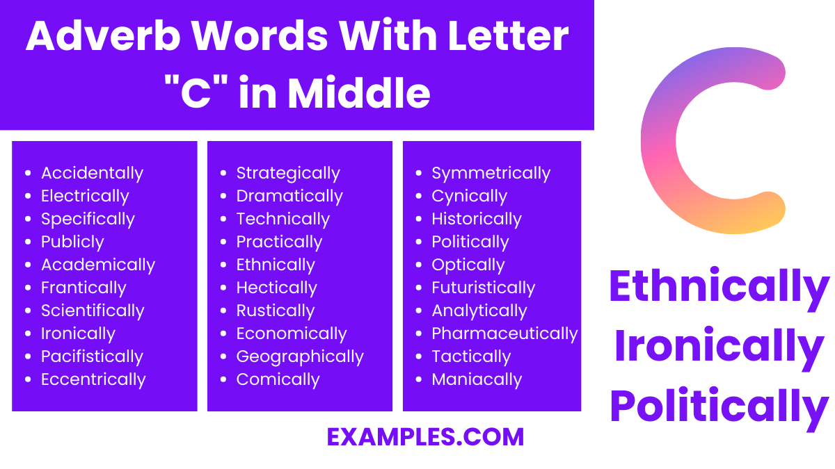 adverb words with letter c in middle
