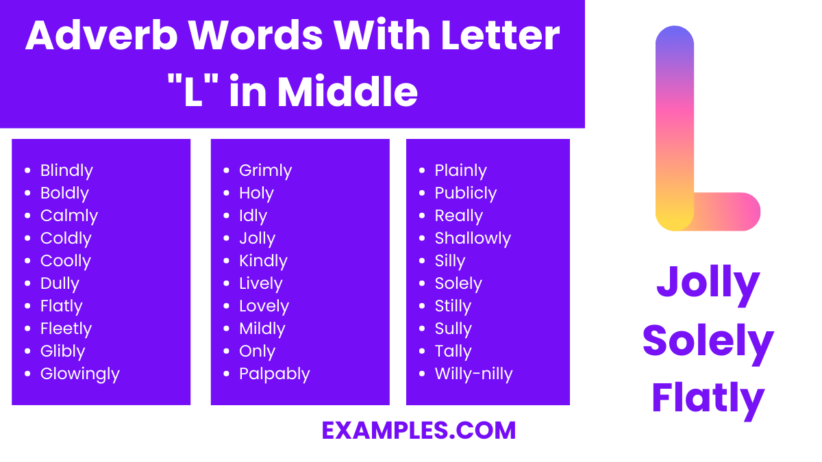 adverb words with letter l in middle