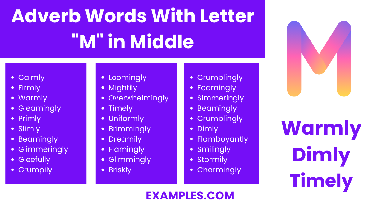 adverb words with letter m in middle