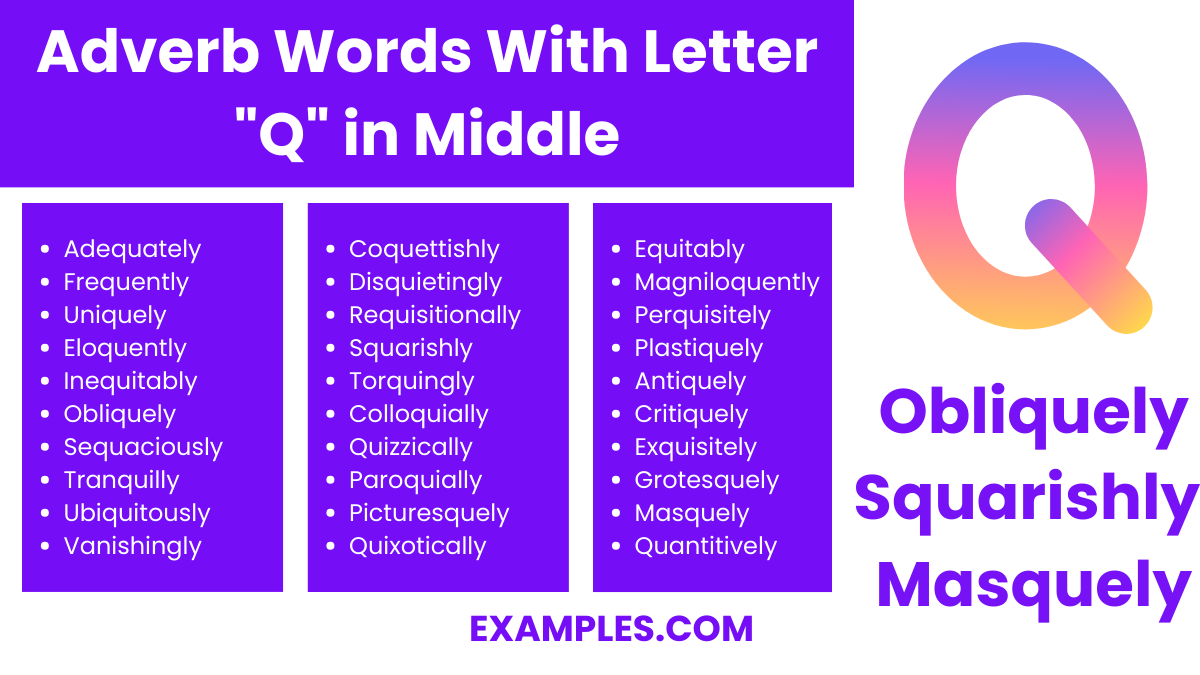 adverb words with letter q in middle