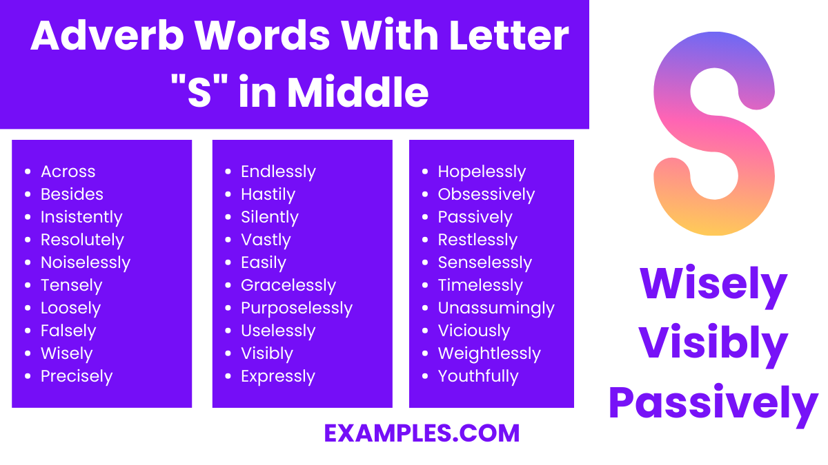 adverb words with letter s in middle