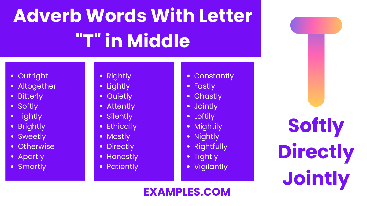 adverb words with letter t in middle