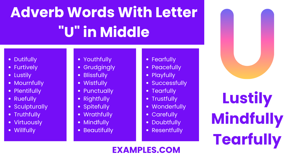 adverb words with letter u in middle