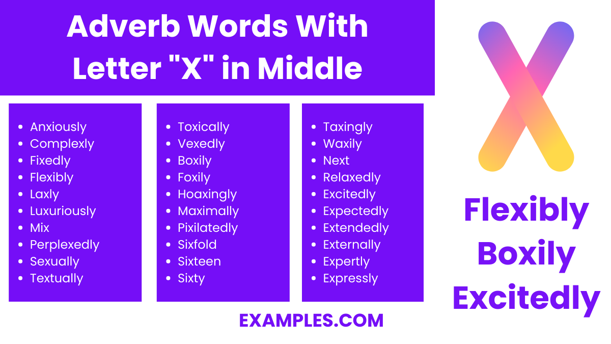 adverb words with letter x in middle