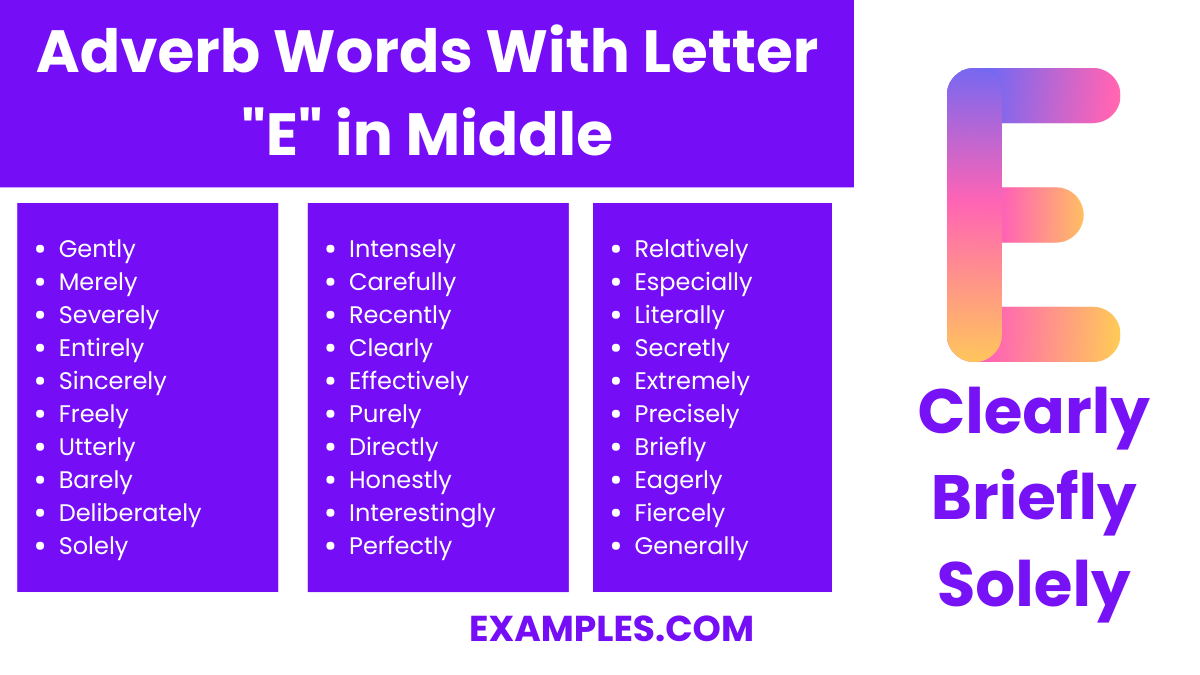 adverb words with letters e in middle