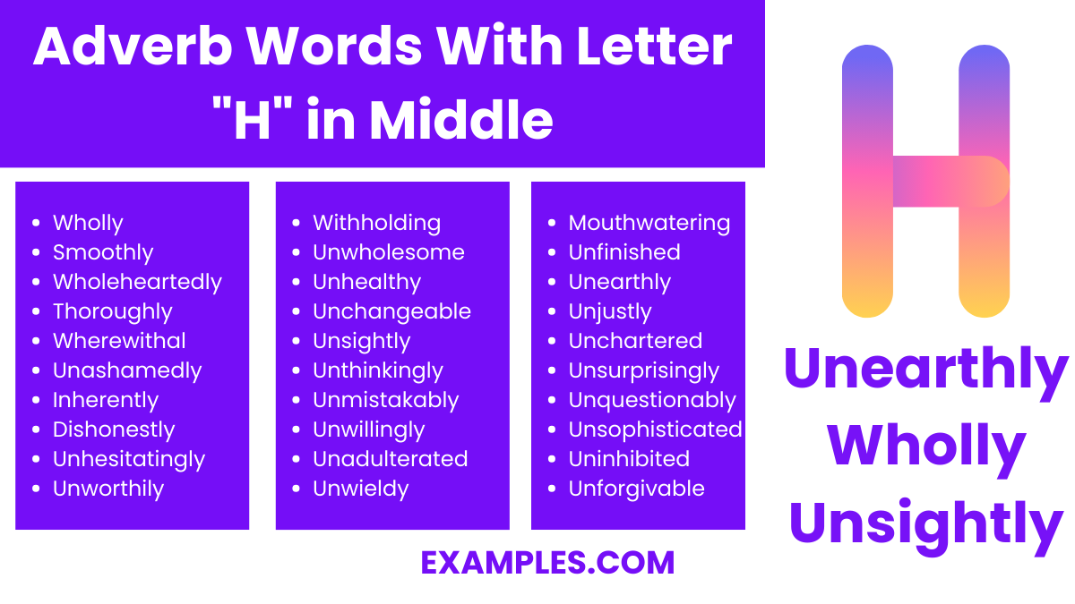 adverb words with letters h in middle
