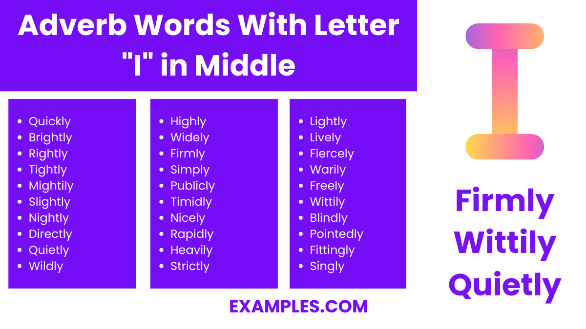 adverb words with letters i in middle