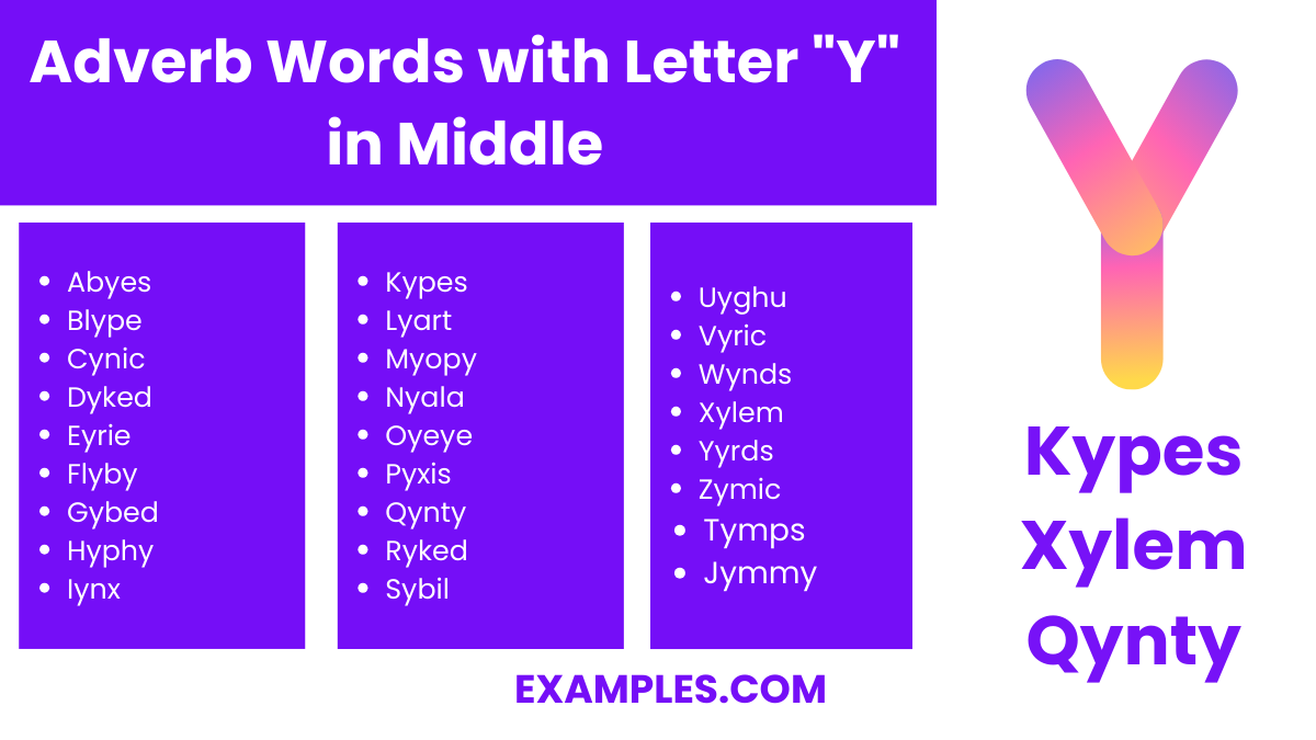 adverb words with letter y in middle