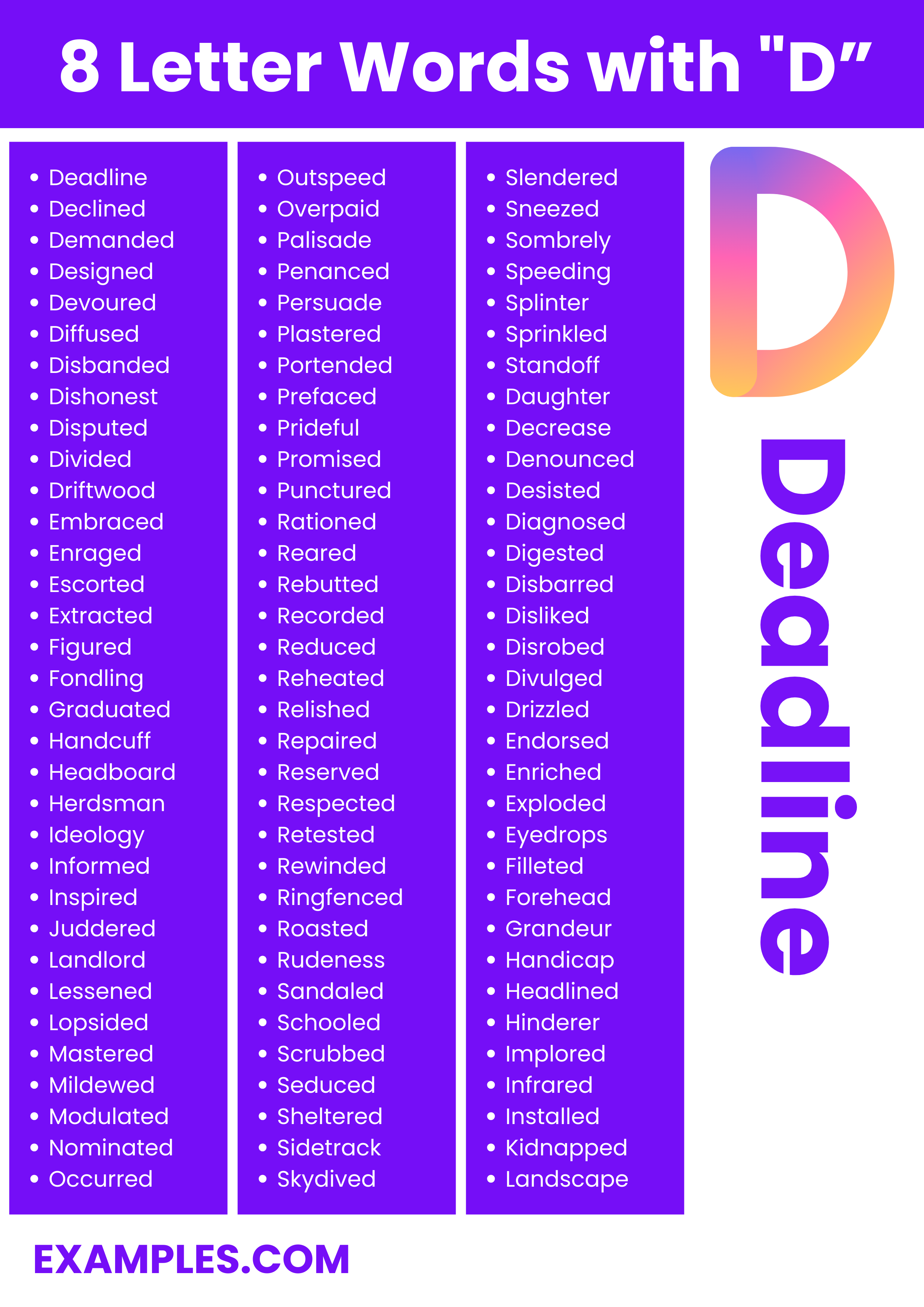 commonly used 8 letter words with d